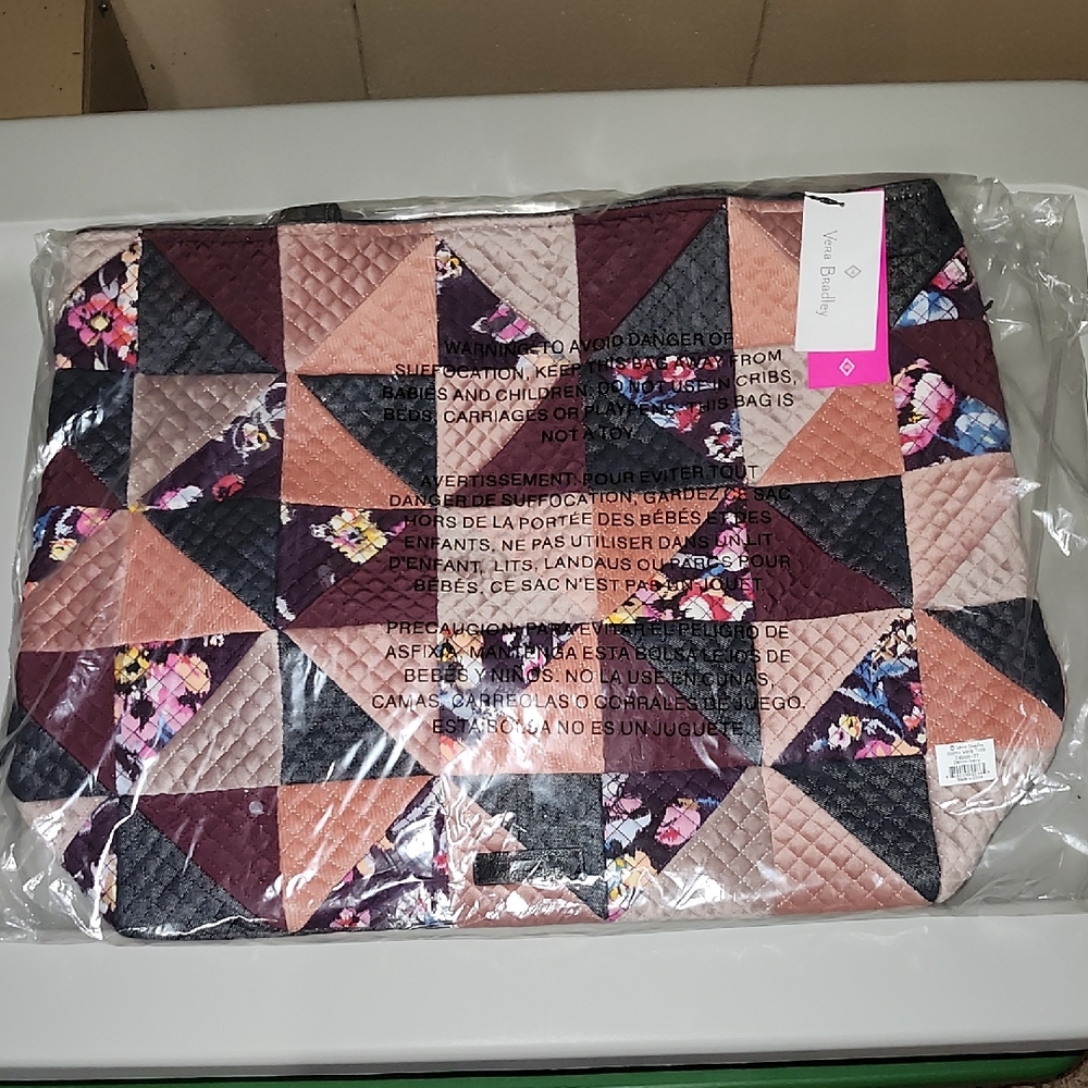 NWT NBU Vera Bradley Iconic Vera Tote Denim Navy Pattern